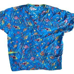 Vintage beachy underwater blue scrub top